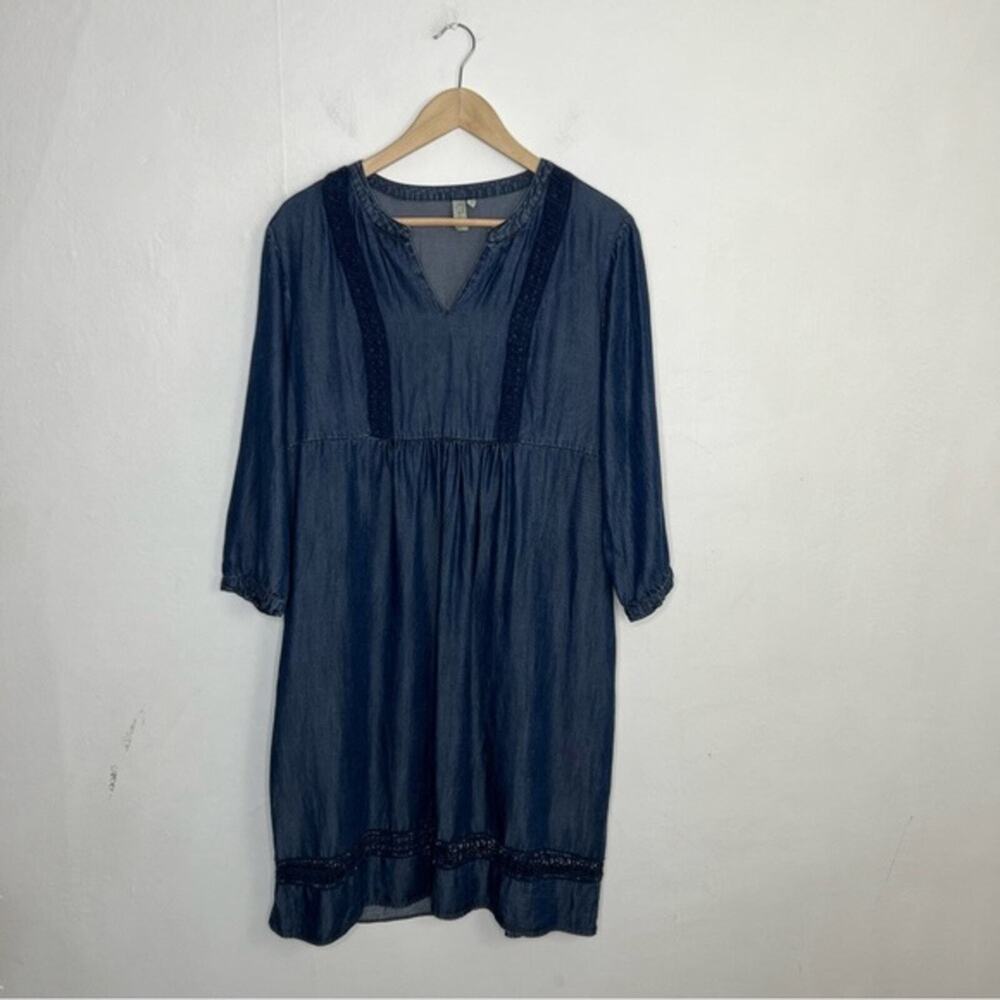 Sahalie Lyocell Chambray Lattice Trim Dress Size Large